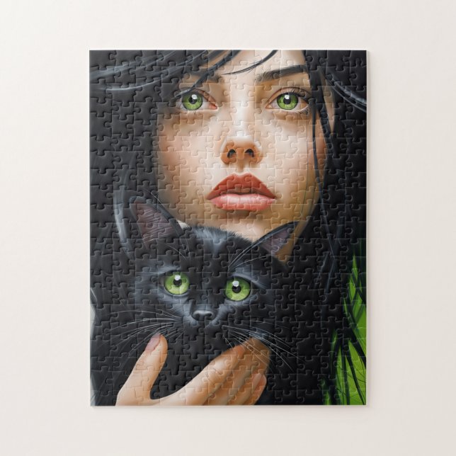 MÄDCHEN UND KATZKUNST JIGSAW PUZZLE (Vertikal)