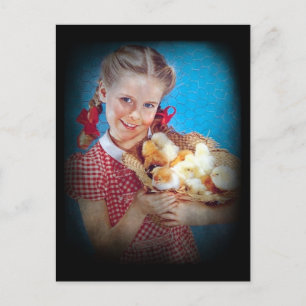 Mädchen und Küken Postkarte