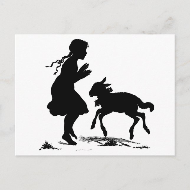 Mädchen und Lamm Postkarte (Vorderseite)