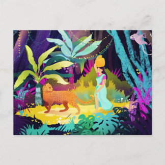 Mädchen und Leopard im Regenwald Postkarte