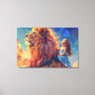 Mädchen und Löwen - Kinderwall Art, Majestic Lion Leinwanddruck