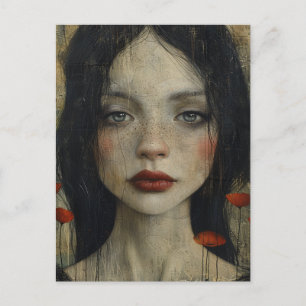 Mädchen und Mohn Rustikaler Grunge Postkarte