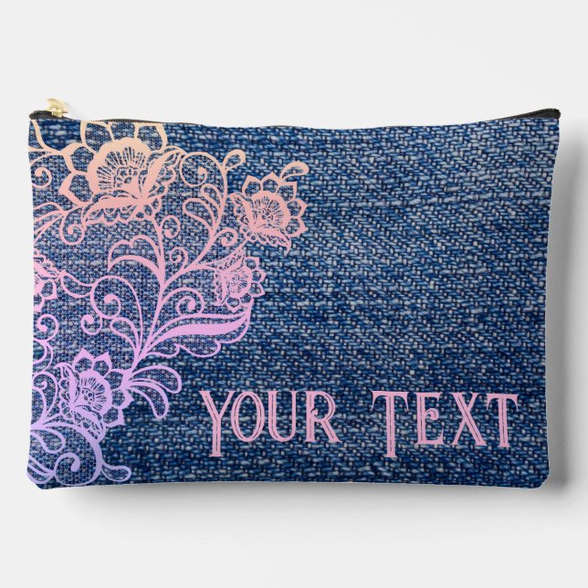 Mädchen und Niedliche Imitate Denim und Pink Lace  Zubehörtasche (Vorderseite)