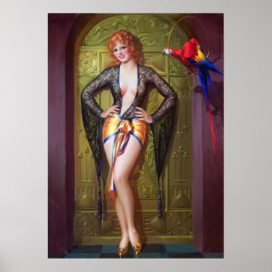 Mädchen und Papagei Pin Up Poster