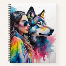 Mädchen und Regenbogen Wolf