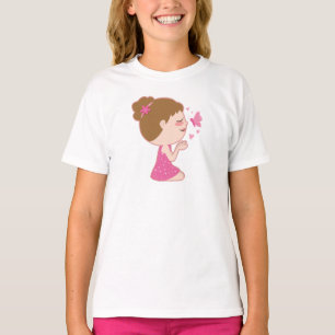 Mädchen und Schmetterling Niedlich Zeichnend T-Shirt