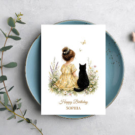 Mädchen und schwarze Katze Karte