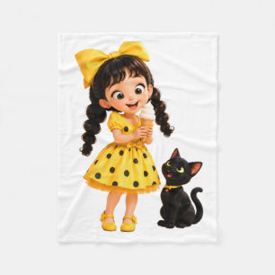 Mädchen und schwarze Katze Sherpa-Decke Fleecedecke