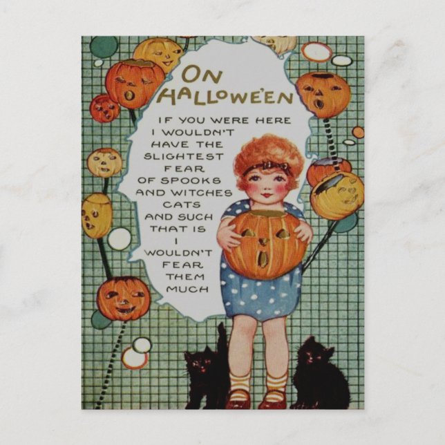 Mädchen und schwarze Katzen Postkarte (Vorderseite)