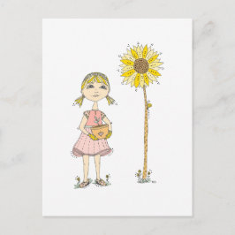 Mädchen und Sonnenblume Postkarte