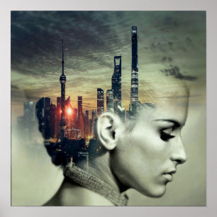 Mädchen und Stadt Poster
