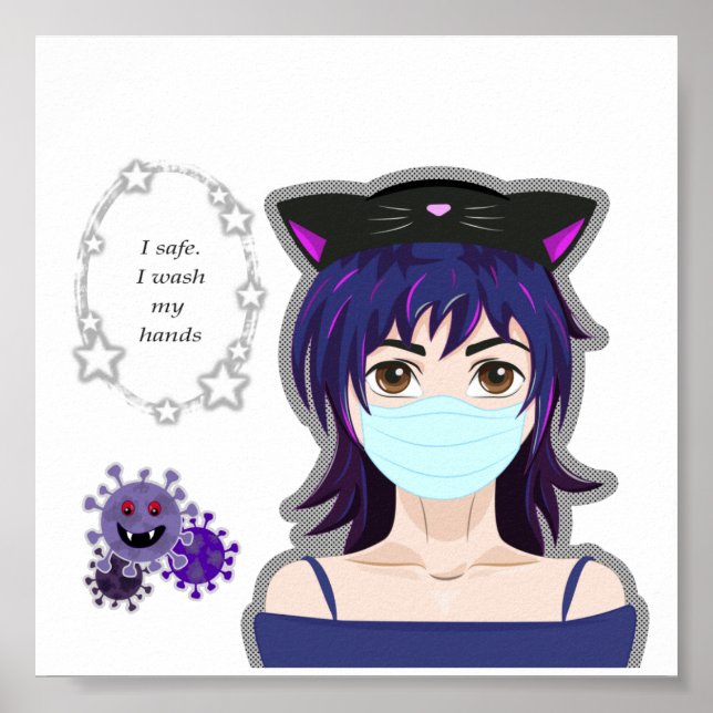 Mädchen und Virus. Manga Stil Poster (Vorne)