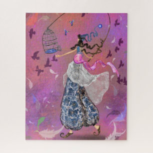 Mädchen und Vögel - Kunst Zeichnend Fantasie Fairy