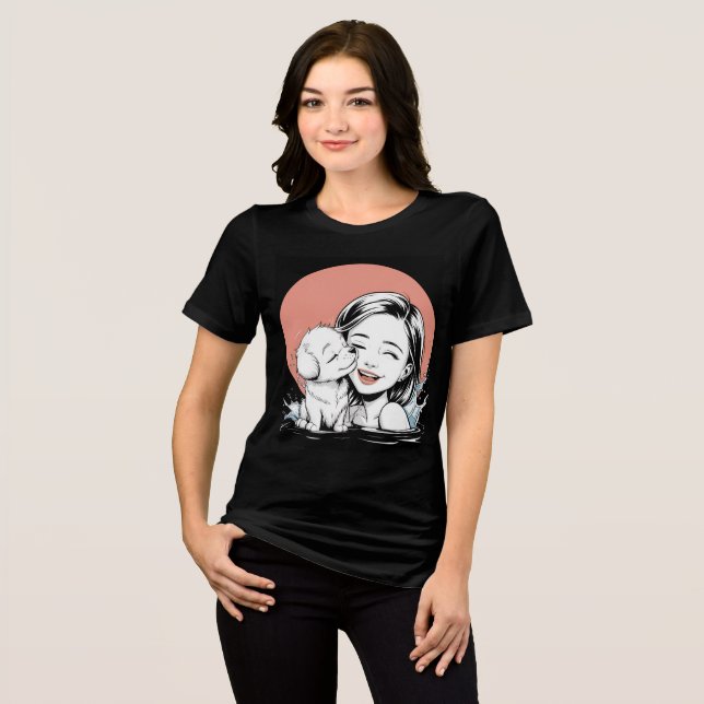 Mädchen und Welpen teilen Freude im Wasser Tri-Blend Shirt (Vorderseite voll)