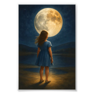"Mädchen unter Vollmond Fotodruck