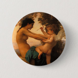 Mädchen verteidigt sich gegen Cupid von Bouguereau Button