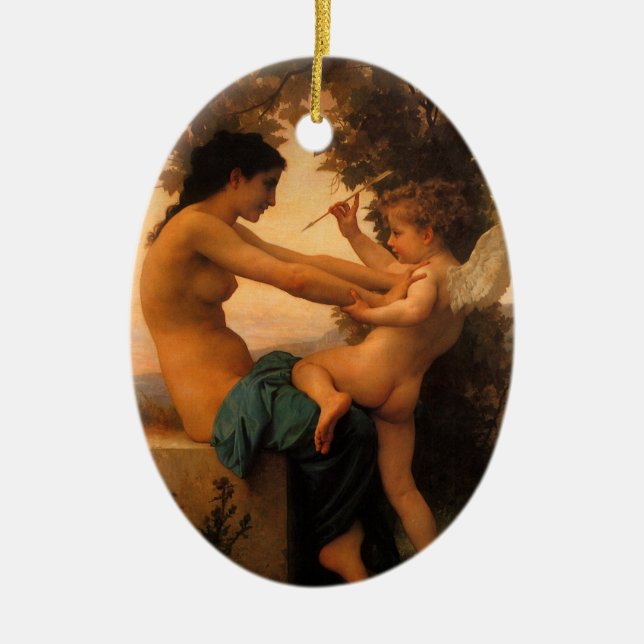 Mädchen verteidigt sich gegen Cupid von Bouguereau Keramik Ornament (Vorne)