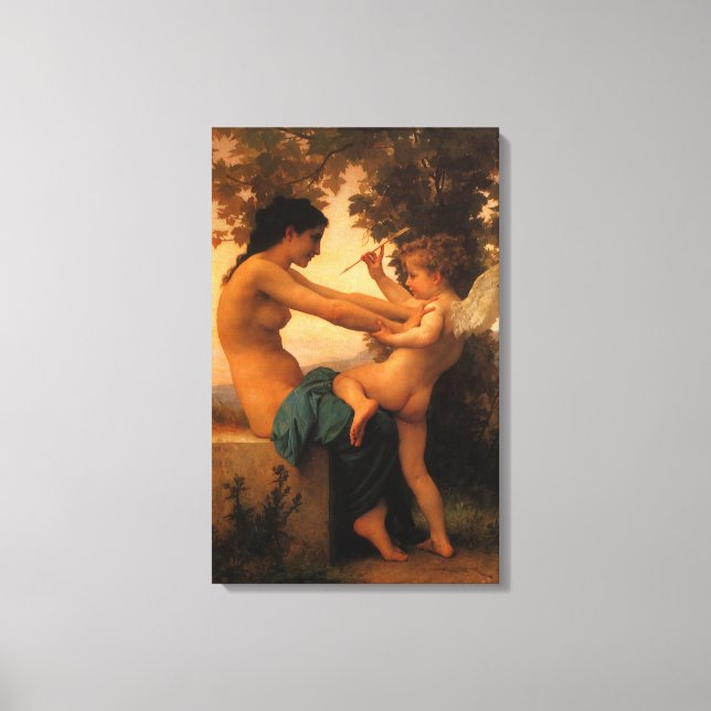 Mädchen verteidigt sich gegen Cupid von Bouguereau Leinwanddruck (Vorderseite)