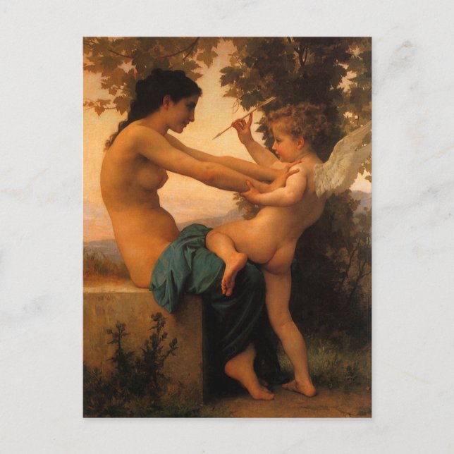 Mädchen verteidigt sich gegen Cupid von Bouguereau Postkarte (Vorderseite)