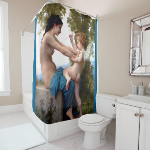 Mädchen verteidigt sich gegen Eros Cupid Fine Art Duschvorhang