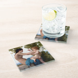 Mädchen verteidigt sich gegen Eros Cupid Fine Art Glasuntersetzer