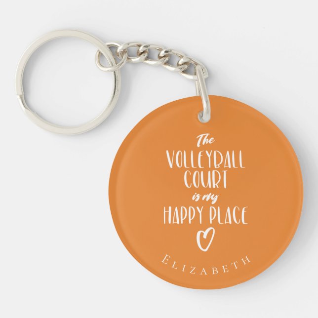 Mädchen Volleyball mein glücklicher Ort Typografie Schlüsselanhänger (Vorderseite)