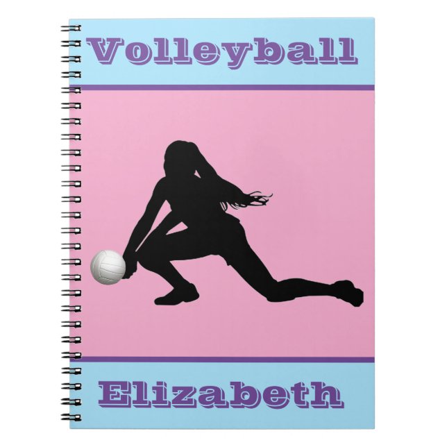 Mädchen Volleyball Pink, Blau, Lila Notebook Notizblock (Vorderseite)