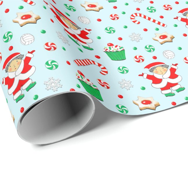 Mädchen Volleyball Weihnachtsfeiertag Geschenkpapier (Rolleneckpunkt)