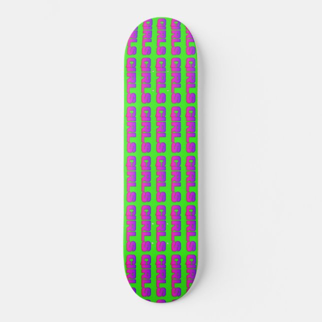 Mädchen vor dem Bau Vollgrünes Neon-Skateboard Skateboard (Vorderseite)