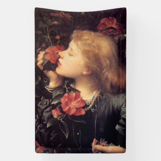 Mädchen wählen eine schöne Blume (von G.F. Watts) Banner (Vertikal)