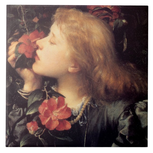 Mädchen wählen eine schöne Blume (von G.F. Watts) Fliese (Vorderseite)