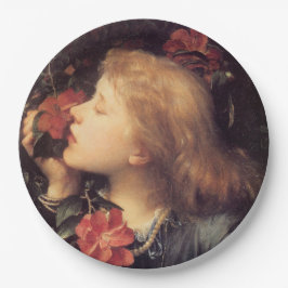 Mädchen wählen eine schöne Blume (von G.F. Watts) Pappteller