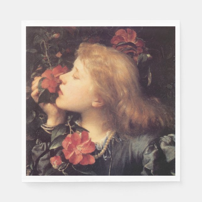 Mädchen wählen eine schöne Blume (von G.F. Watts) Serviette (Vorderseite)