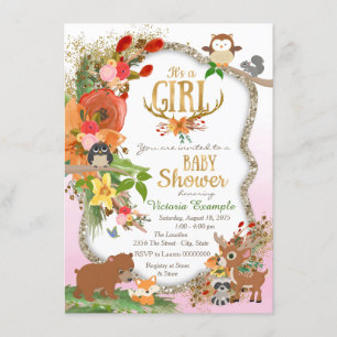 Mädchen Wald Geweih Baby Shower Einladung