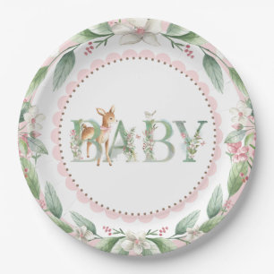 Mädchen Waldhirsch Baby Shower Papierplatten Pappteller