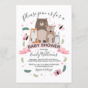 Mädchen-Waldtier-Babyparty-Einladung Einladung