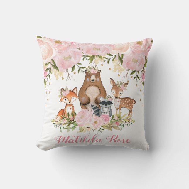 Mädchen-Waldtier-Waldmädchen-Kinderzimmer-Dekor Kissen (Vorderseite)