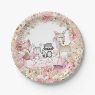 Mädchen Waldtiere Baby Shower Papier-Teller Pappteller