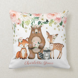 Mädchen-Waldwaldtiere erröten BlumenKinderzimmer Kissen