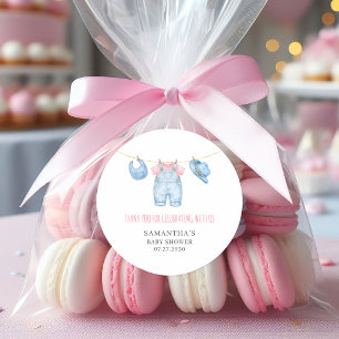 Mädchen Wäscheleine Baby Shower Dankeschön Aufkleb Runder Aufkleber