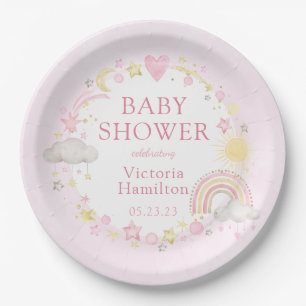 Mädchen Wasserfarbe Regenbogen Baby Shower Pappteller