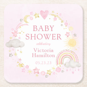 Mädchen Wasserfarbe Regenbogen Baby Shower Rechteckiger Pappuntersetzer