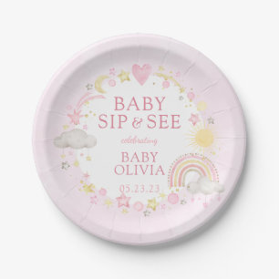 Mädchen Wasserfarbe Regenbogen Baby Trinken Und Se Pappteller