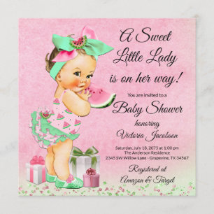 Mädchen Wasserfarbe Wassermelone Baby Shower Einladung