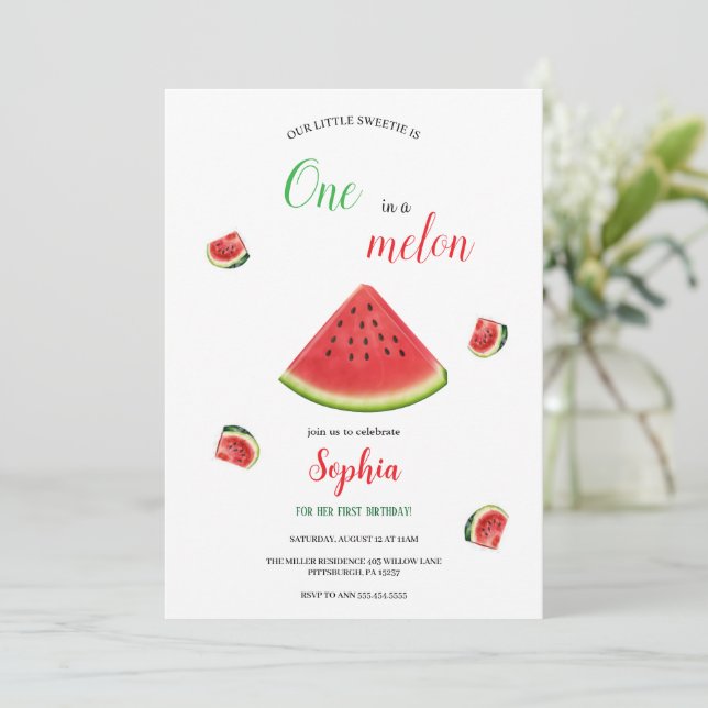 Mädchen Wassermelone Geburtstagseinladung Einladung (Stehend Vorderseite)
