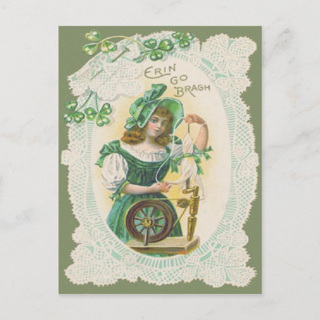 Mädchen Webstuhl Deckchen Kleeblatt Postkarte (Vorderseite)
