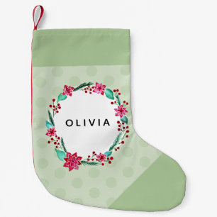 Mädchen Weihnachten Niedliche Blume Kranz & Name  Kleiner Weihnachtsstrumpf