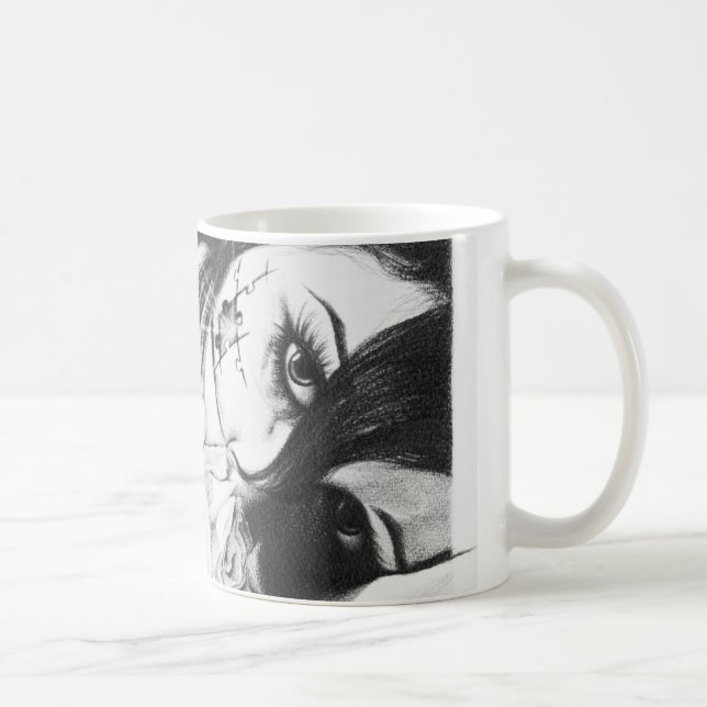 Mädchen weinen mit Rose Surreal zeichnend Kunst Kaffeetasse (Rechts)