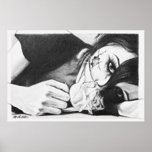 Mädchen weinen mit Rose Surreal zeichnend Kunst Poster