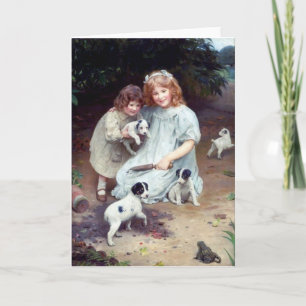 Mädchen Welpen Toad Hunde Kinder Schwestern Karte